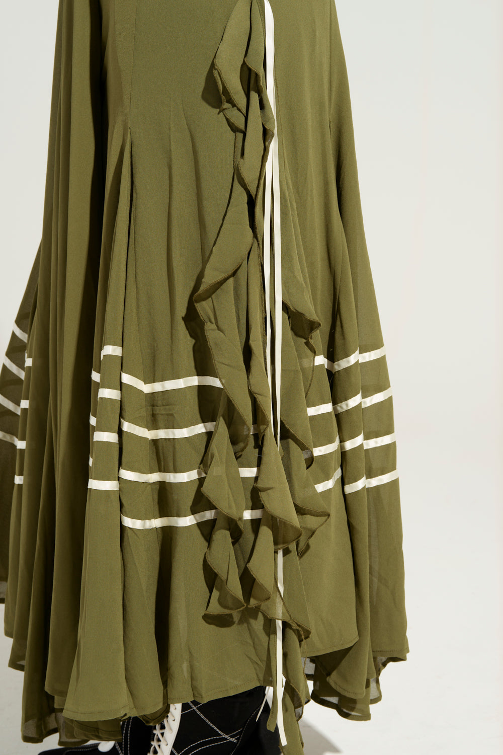 Olive Green Halter Neck Striped Slit Maxi Dress