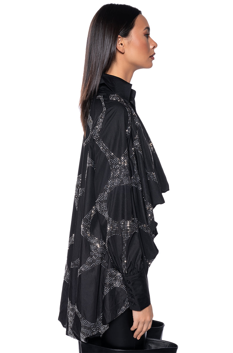 Black Sparkle Geometric Print Cropped Blouse