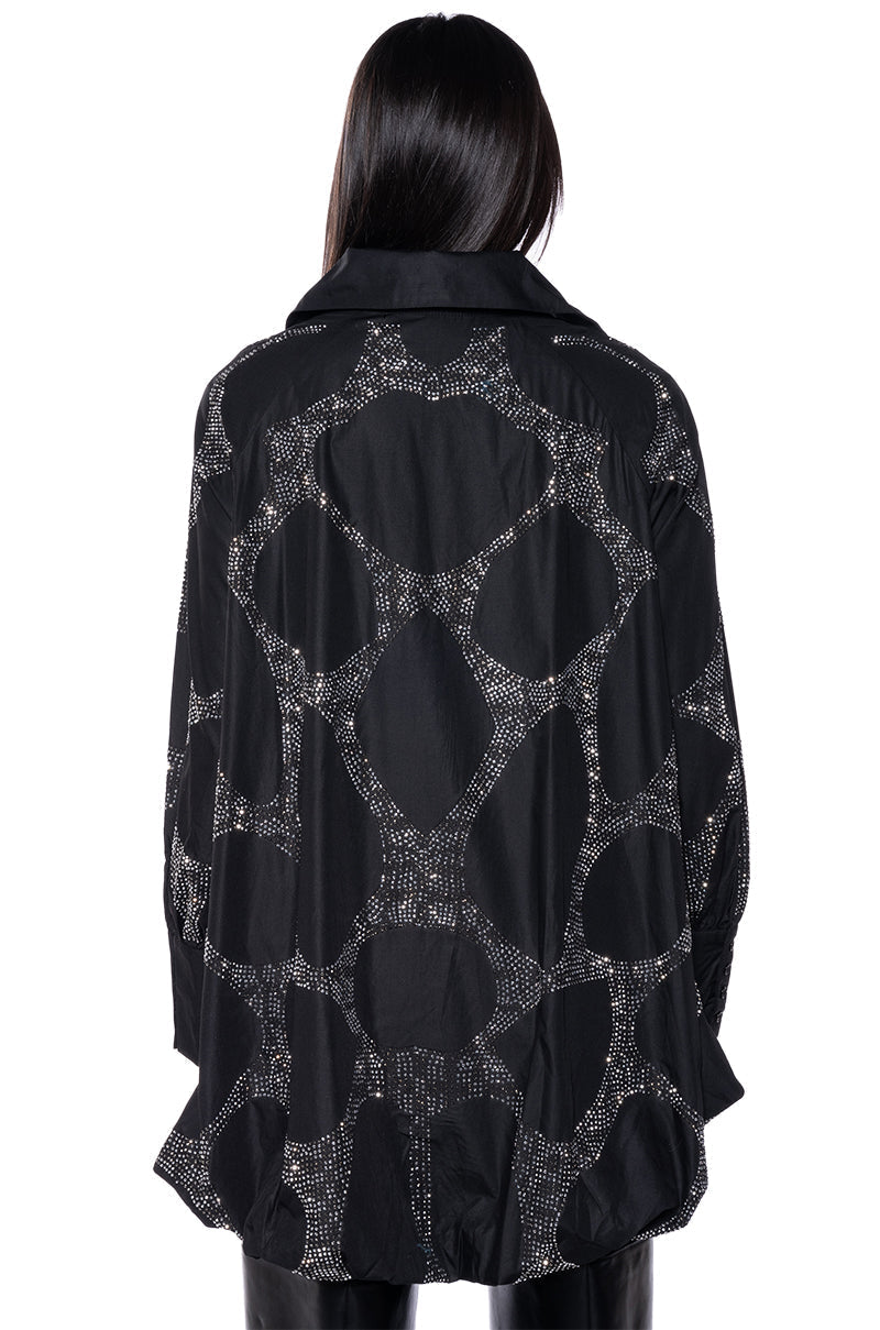 Black Sparkle Geometric Print Cropped Blouse