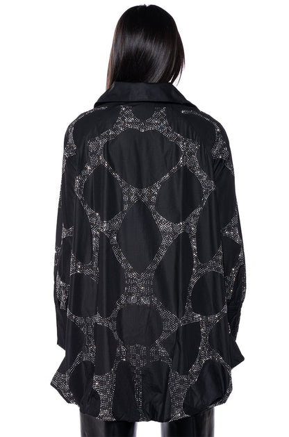 Black Sparkle Geometric Print Cropped Blouse